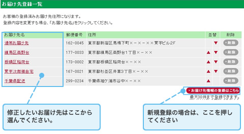 お届け先登録一覧